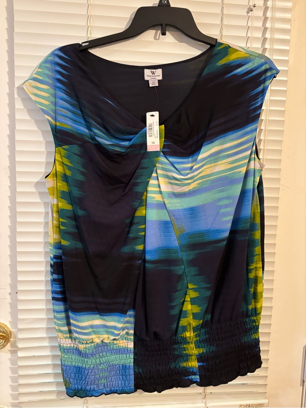Worthington Womens Pleated Base Round Neck Sleeveless Blouse Size 1X pit-pit 22”